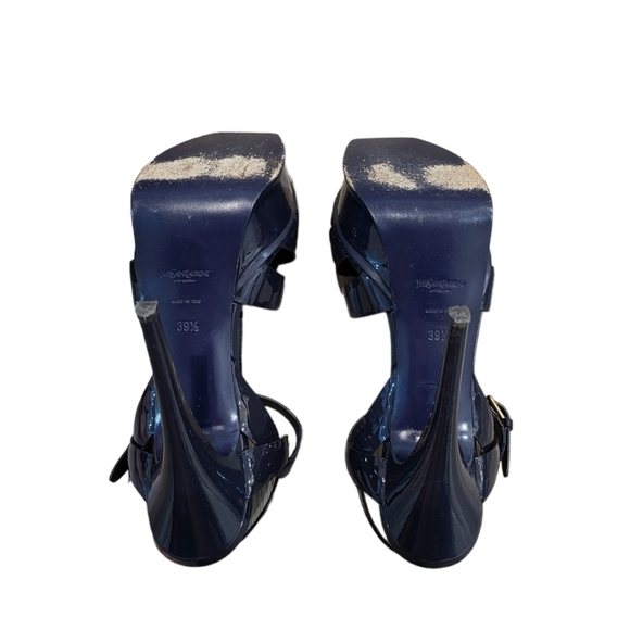 SAINT LAURENT NAVY TRIBUTE PLATFORM SANDALS IN PATENT LEATHER Size 39.5 - Picture 8 of 10
